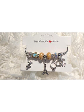 Handmade Charm Bracelet: Acrylic, Resin Beads, Metal Alloy Charms, Golden Snake